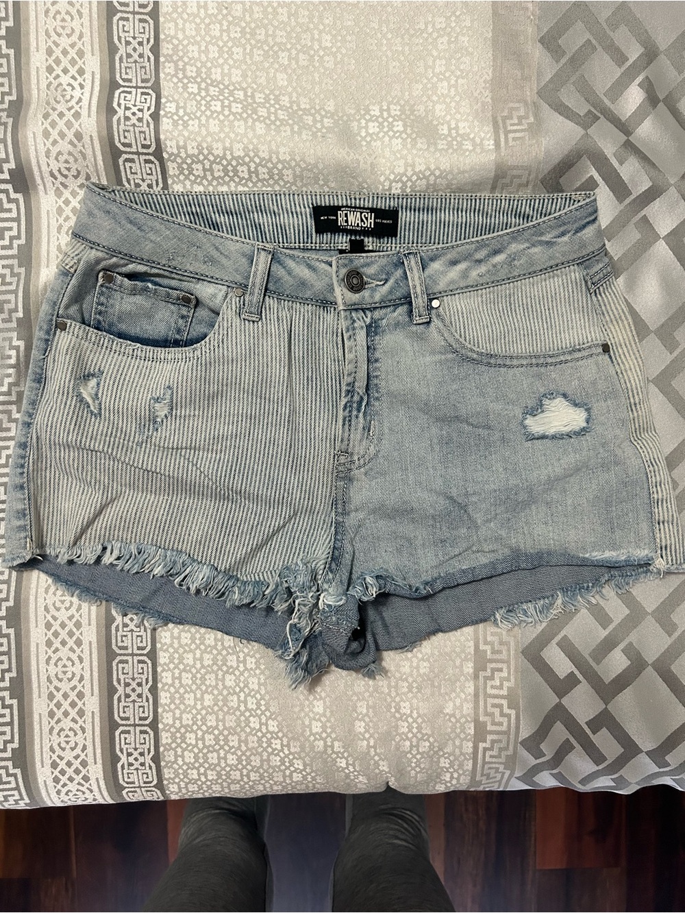 Rewash Light Blue Striped & Washed Denim Cutoff Shorts